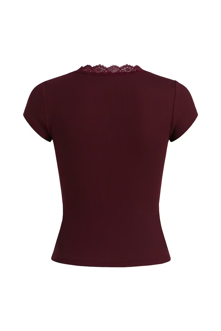 Snatchrib Plunge Lace Trim T-Shirt - Image 7