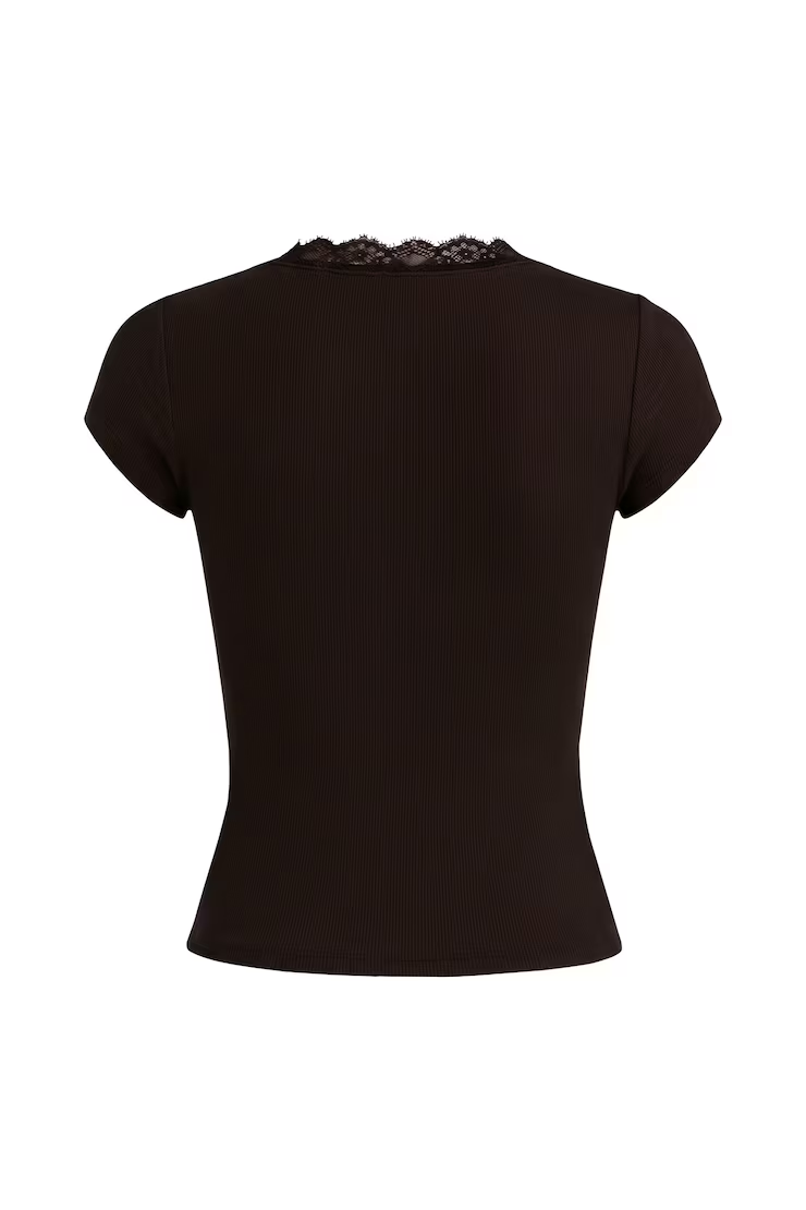 Snatchrib Plunge Lace Trim T-Shirt - Image 7