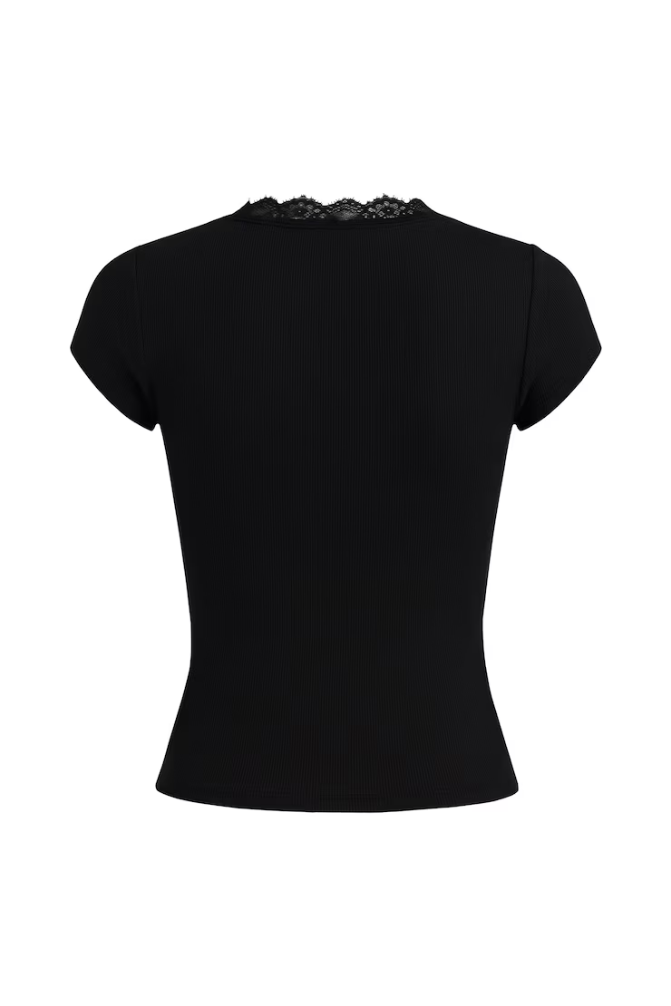Snatchrib Plunge Lace Trim T-Shirt - Image 7