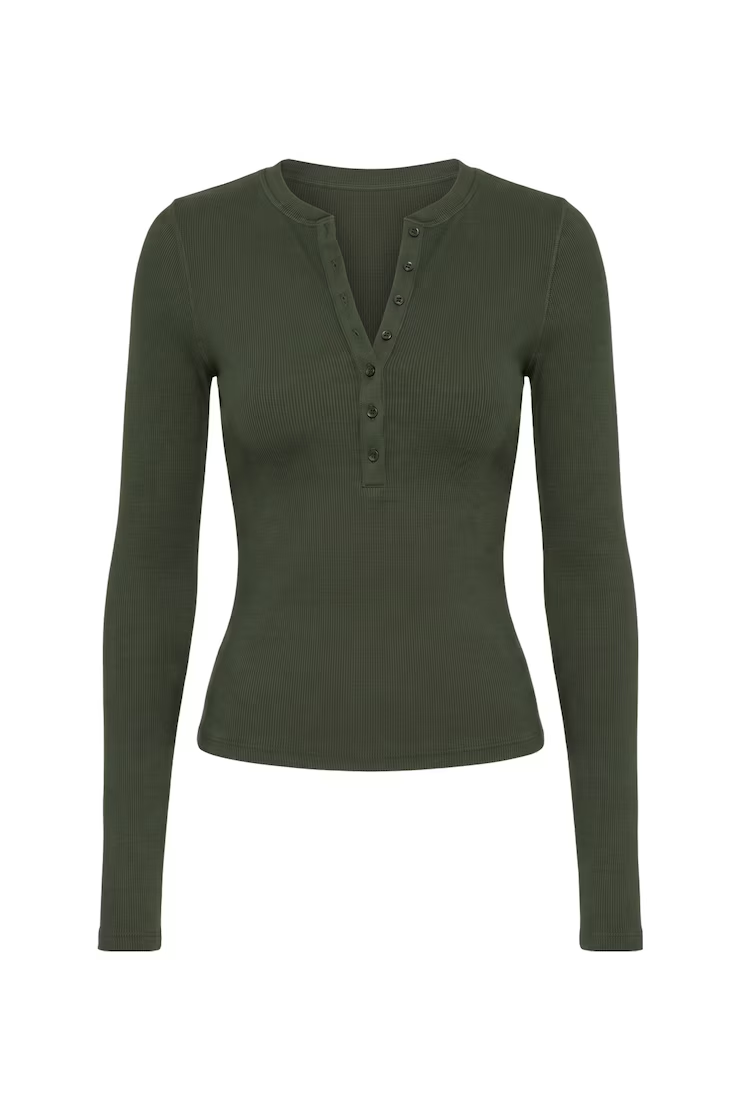 Alternative view of Snatchrib Crewneck Henley Long Sleeve Top