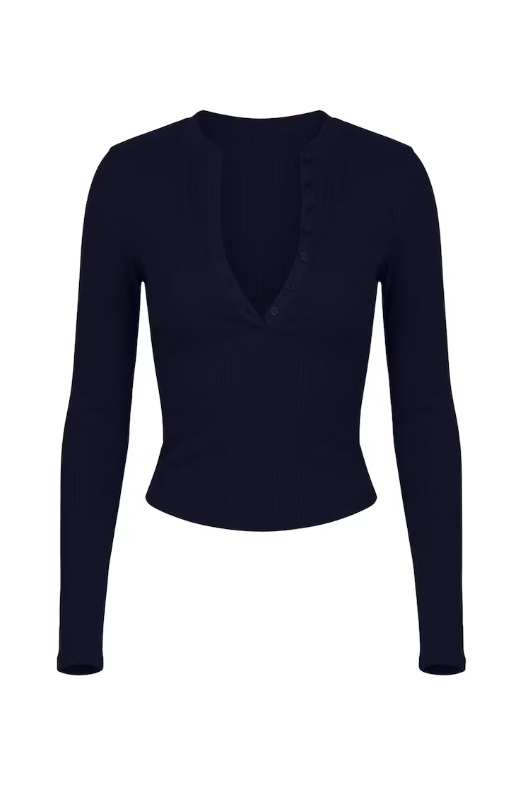 Alternative view of Snatchrib Crewneck Henley Long Sleeve Top