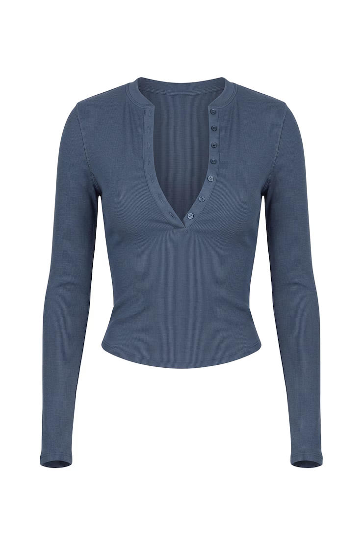 Snatchrib Crewneck Henley Long Sleeve Top - Image 2