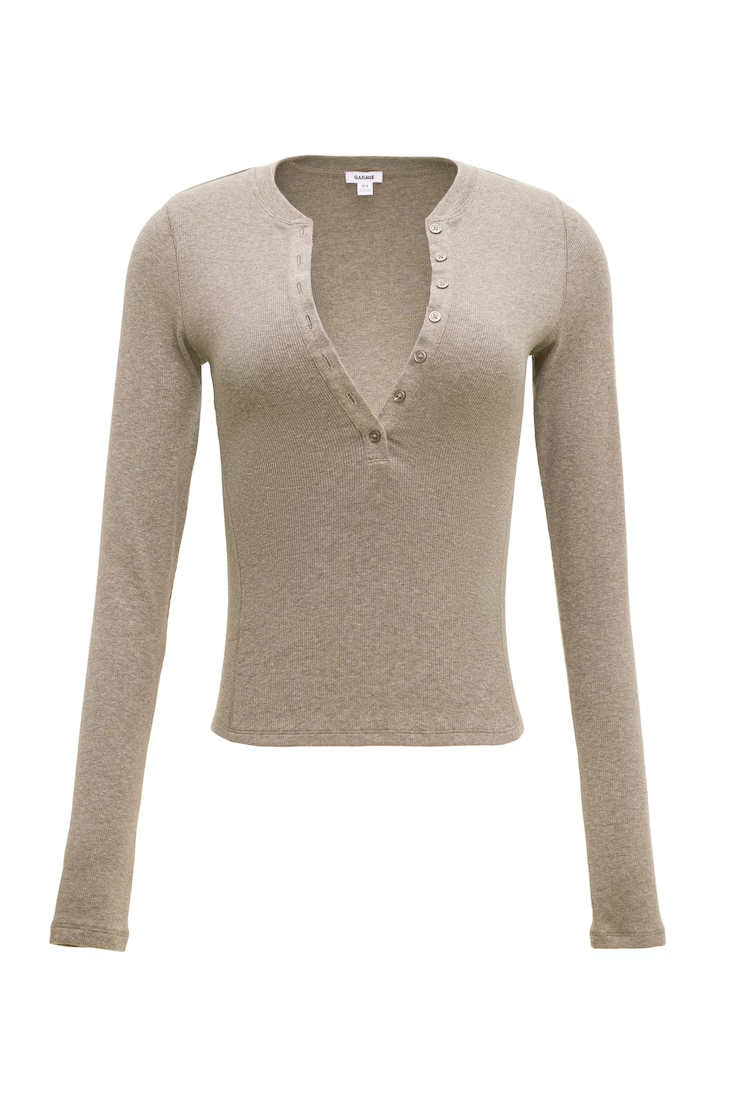 Alternative view of Snatchrib Crewneck Henley Long Sleeve Top