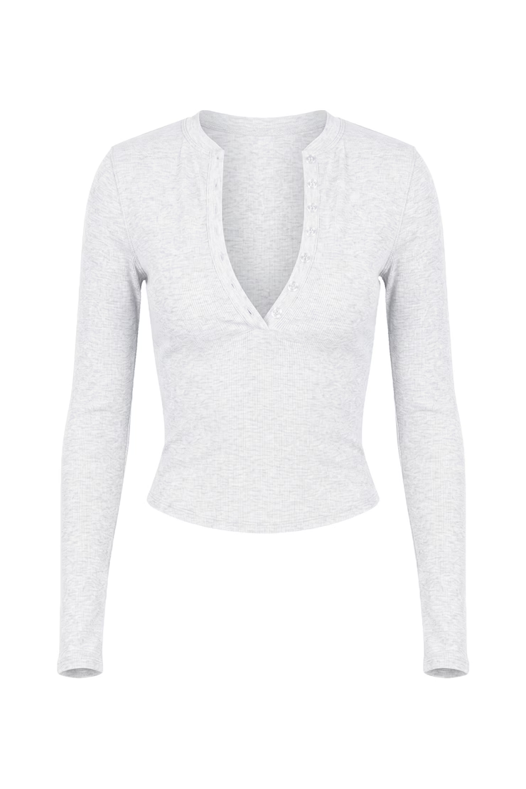 Alternative view of Snatchrib Crewneck Henley Long Sleeve Top