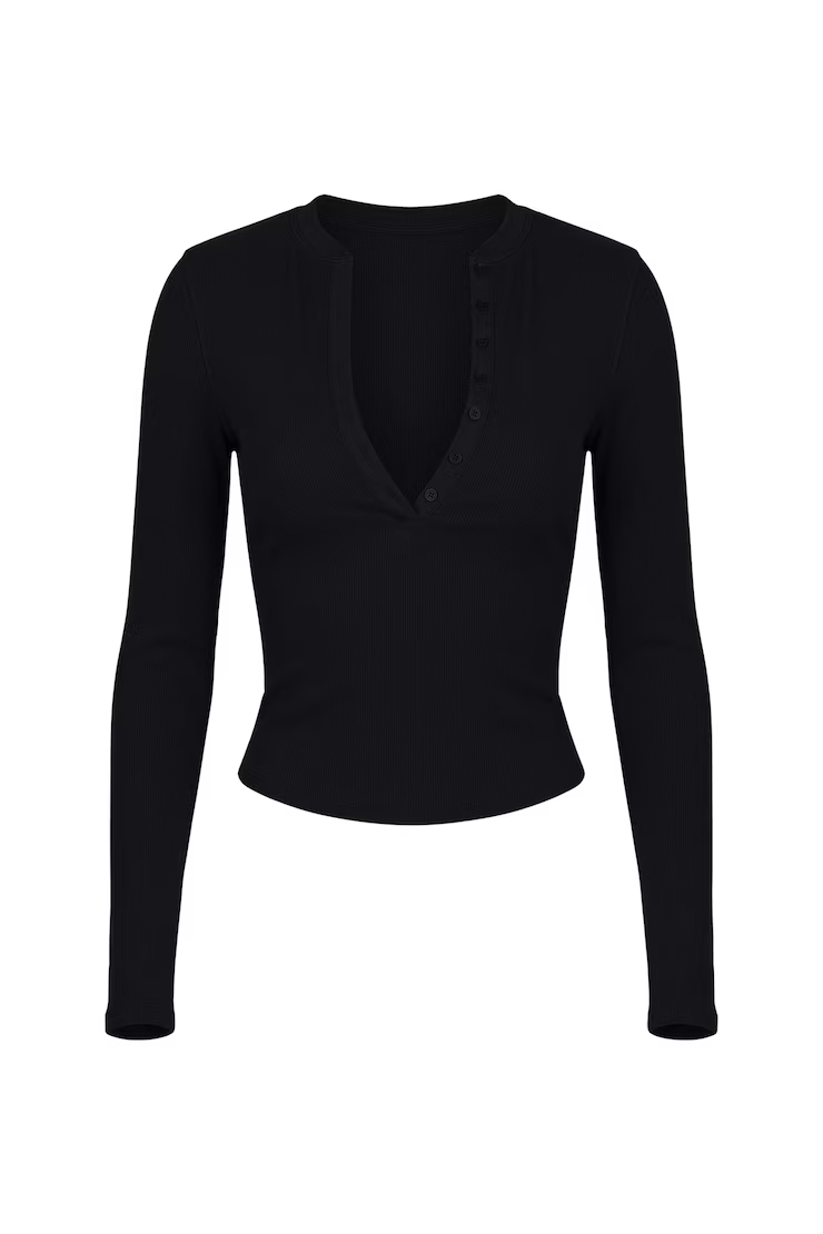 Alternative view of Snatchrib Crewneck Henley Long Sleeve Top