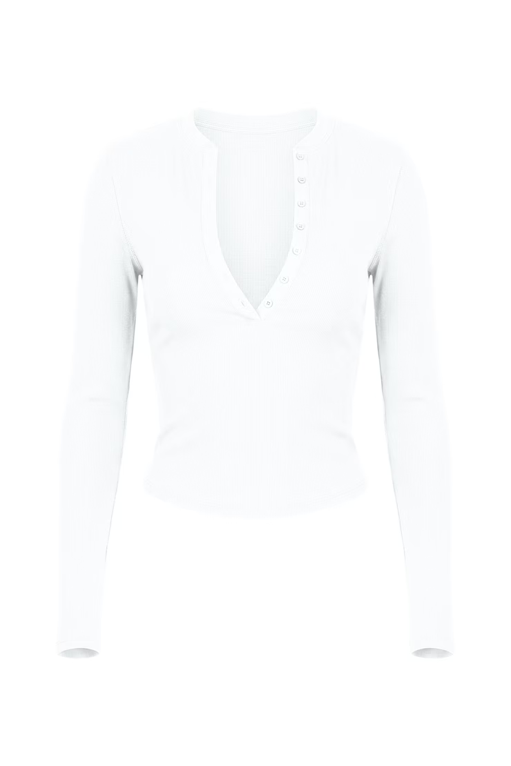 Alternative view of Snatchrib Crewneck Henley Long Sleeve Top