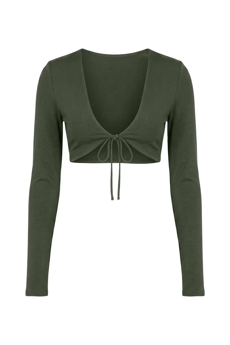 Sleek Tie Front Micro Long Sleeve Top - Image 2