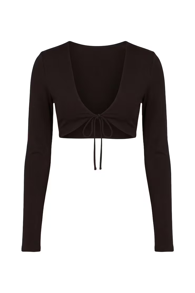 Alternative view of Sleek Tie Front Micro Long Sleeve Top