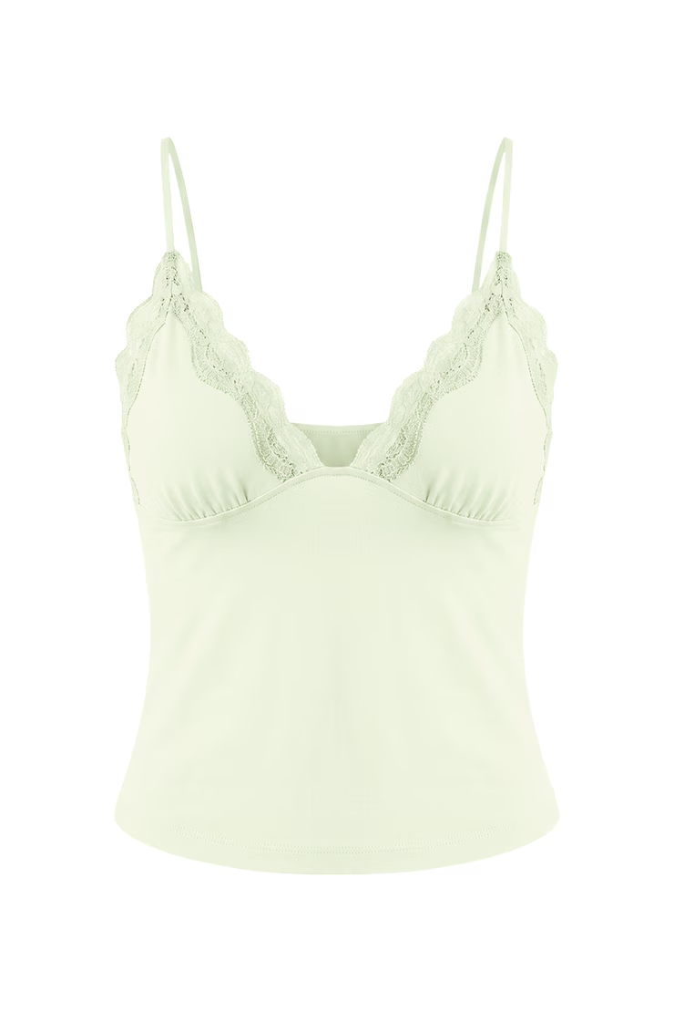 Sleek Plunge Lace Trim Cami Top - Image 2