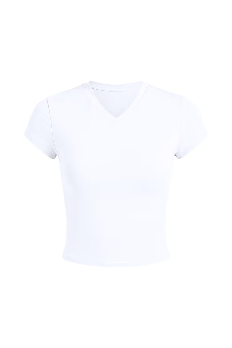 Sleek High V-Neck Short Sleeve Top - Image 2