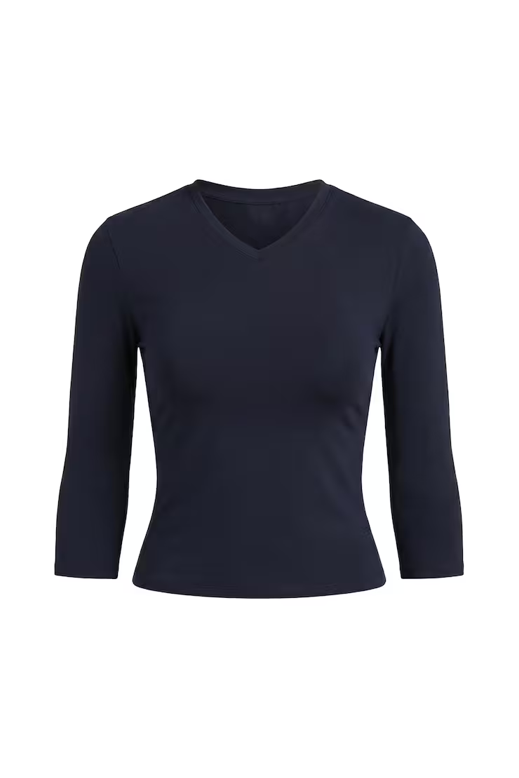 Sleek High V-Neck 3/4 Sleeve Top - Image 2