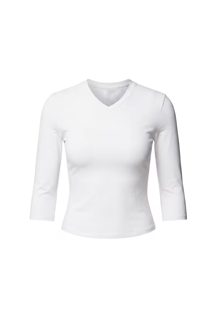 Sleek High V-Neck 3/4 Sleeve Top - Image 2