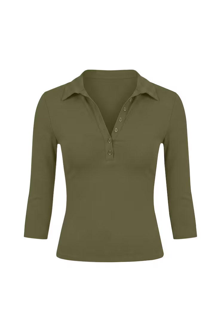 Sleek 3/4 Sleeve Polo Top - Image 2