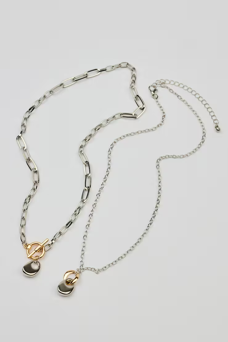 Alternative view of Set Of 2 Mini Hammered Oval Necklaces