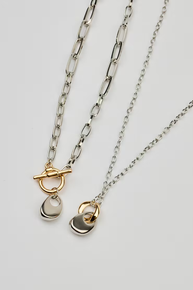 Set Of 2 Mini Hammered Oval Necklaces - Image 3
