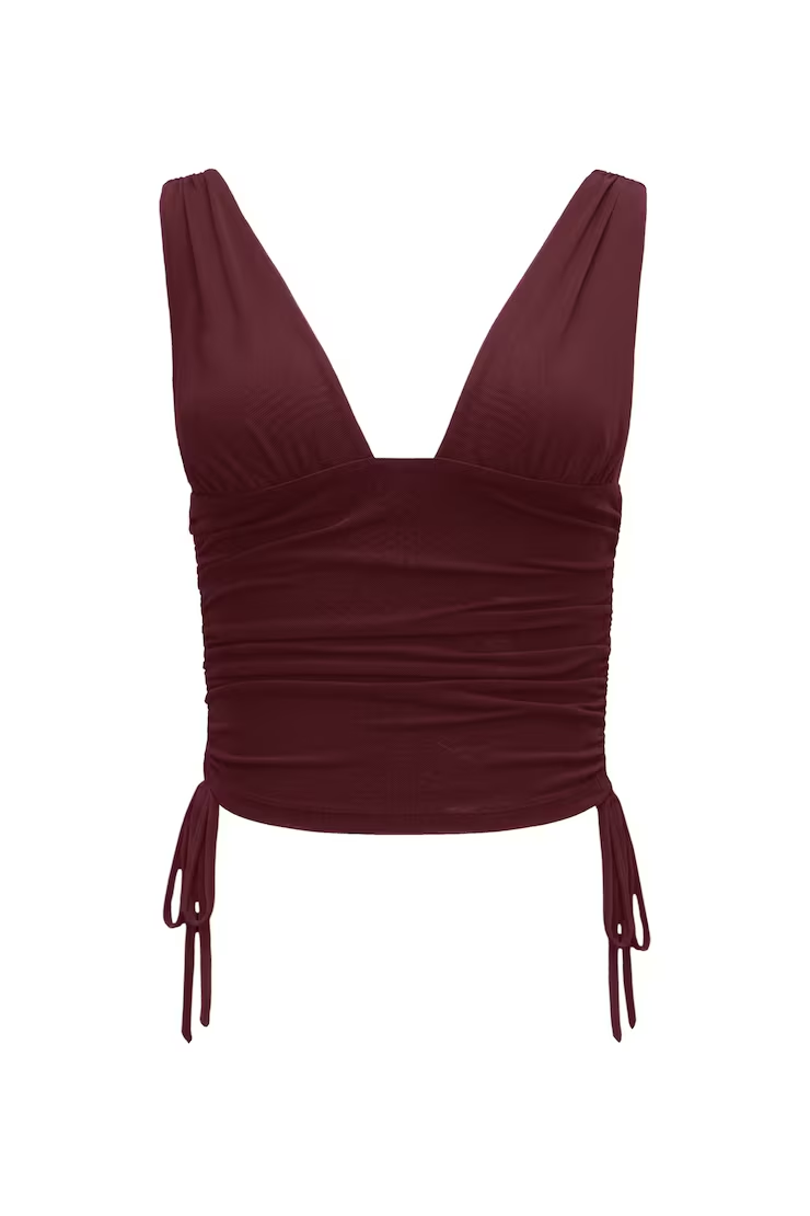 Plunge Ruched Tie Mesh Top - Image 2