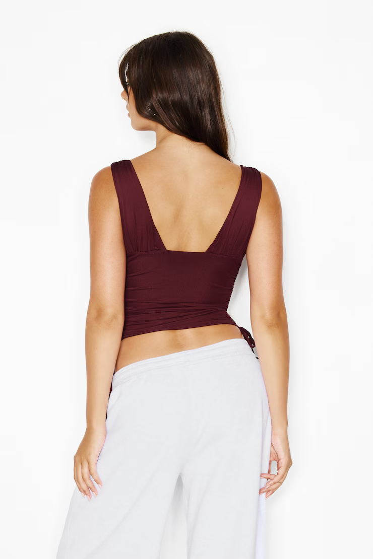 Plunge Ruched Tie Mesh Top - Image 6