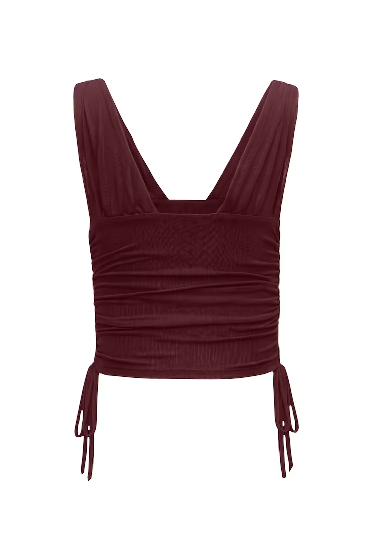 Plunge Ruched Tie Mesh Top - Image 7
