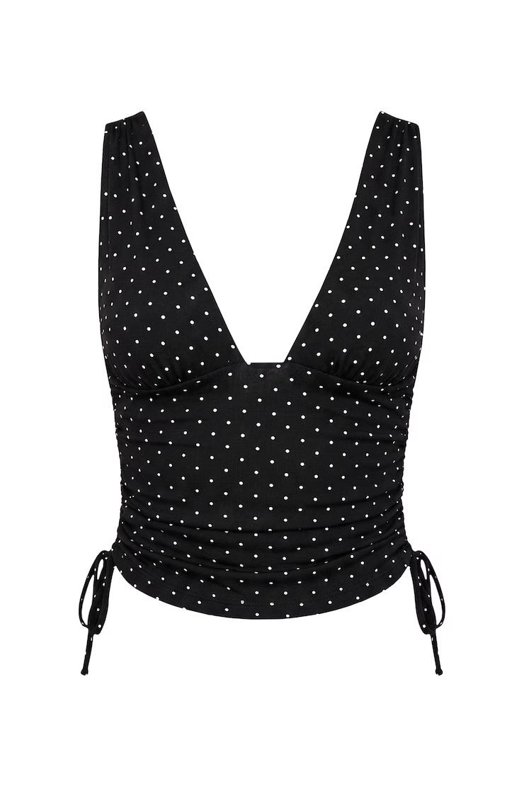 Alternative view of Plunge Ruched Tie Mesh Top