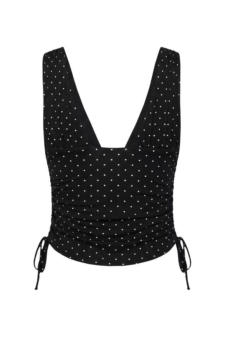Plunge Ruched Tie Mesh Top - Image 7