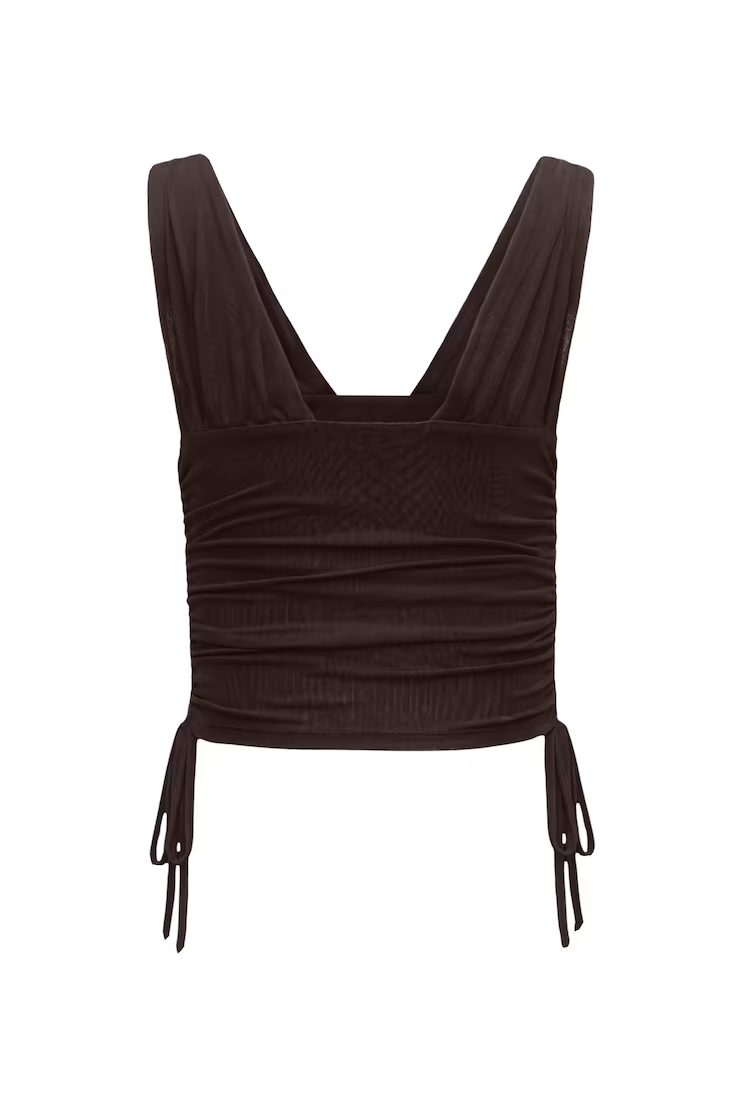 Plunge Ruched Tie Mesh Top - Image 7
