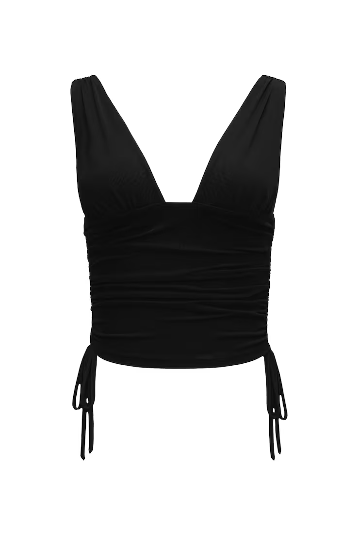 Alternative view of Plunge Ruched Tie Mesh Top