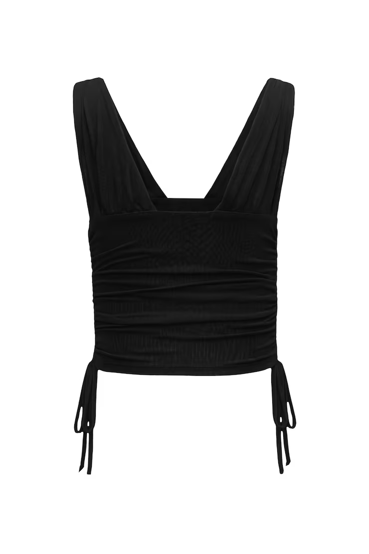 Plunge Ruched Tie Mesh Top - Image 7