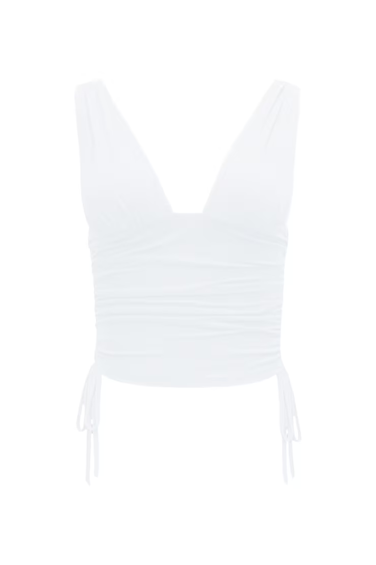 Plunge Ruched Tie Mesh Top - Image 2