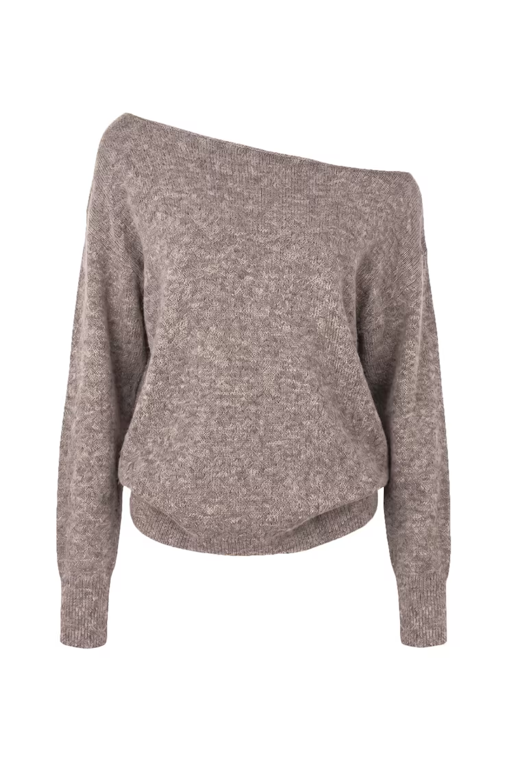 Long Sleeve Spongy Relaxed Off Shoulder Sweater - Image 2