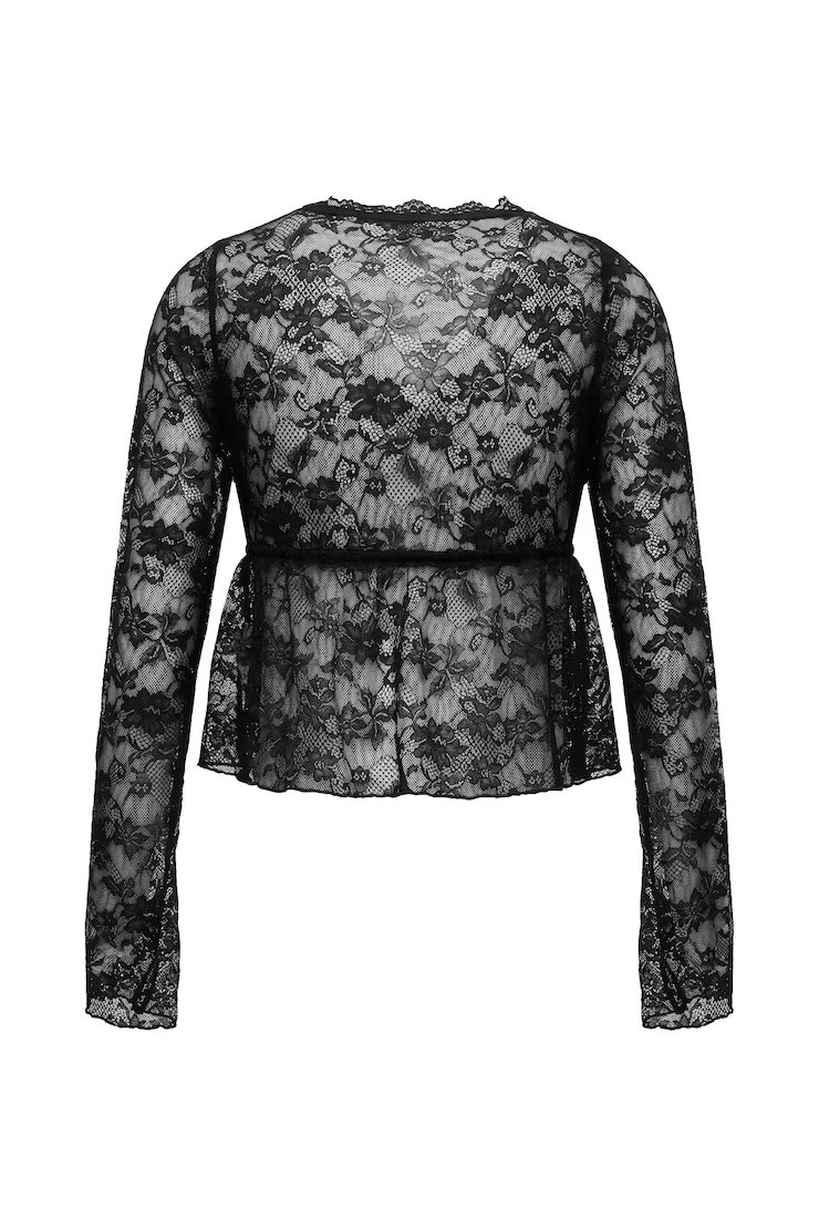 Lace Tie Front Long Sleeve Top - Image 7