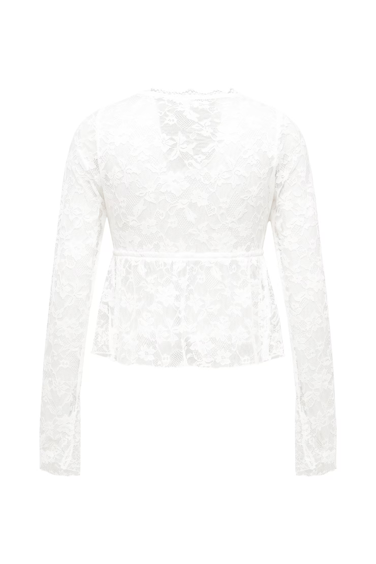 Lace Tie Front Long Sleeve Top - Image 7