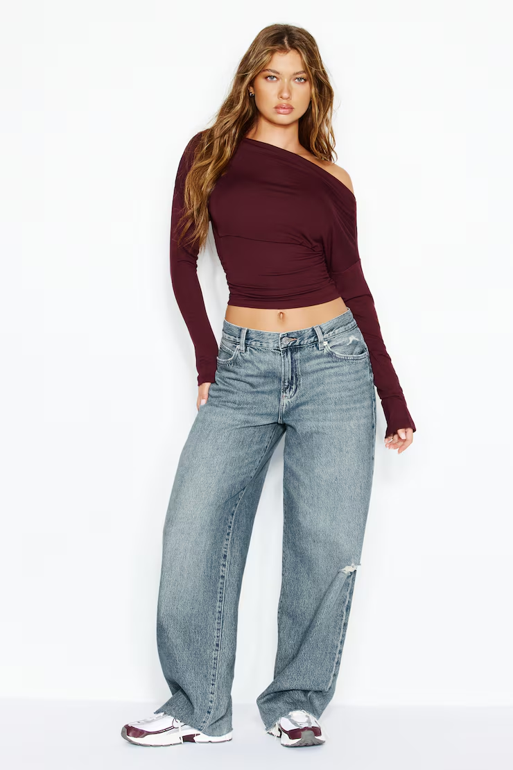 Asymmetric Snatched Waist Long Sleeve Top - Image 4